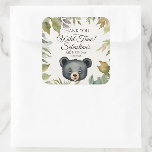 キュートブラックベアーウッドランドサンキューレ誕生日 スクエアシール (バッグ)