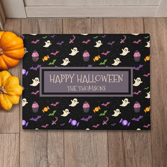 キュートブラックマジカルカラフルハッピーハローウィン ドアマット (クリエイターアップロード済み)