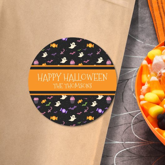 キュートブラックマジカルカラフルハッピーハローウィン ラウンドシール