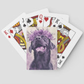 キュートブラックラブラドールリトリエバードグパープルフローラ トランプ (裏面)