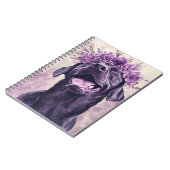 キュートブラックラブラドールリトリエバードグパープルフローラ ノートブック (左側)