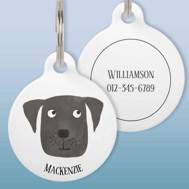 キュートブラックラブラドールリトリエバードッグアート名前をカスタムする ペット　ネームタグ (Cute watercolor Black Labrador Retriever dog personalized pet tag)