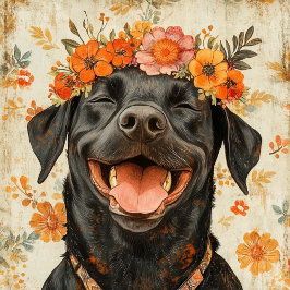 キュートブラックラブラドールリトリエバードッグオレンジフローラ トートバッグ