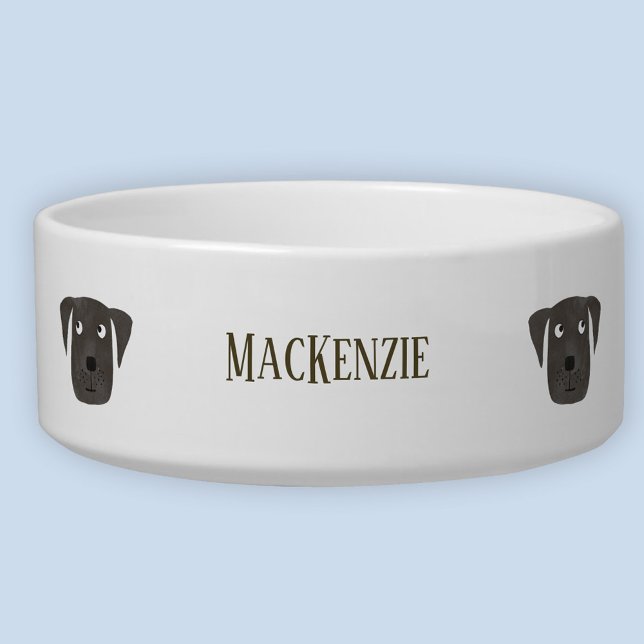 キュートブラックラブラドールリトリエバードッグ名前をカスタムする ボウル (Fun Black Labrador Retriever Dog personalized name pet bowl)