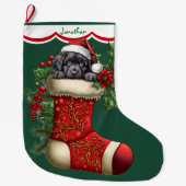 キュートブラックラブラドールレトリバーパピーピーピーピーキング ラージクリスマスストッキング (正面)