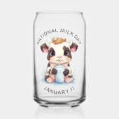 キュートブラック&ホワイトかわいいベビー牛飲み牛乳 ガラス缶 (正面)