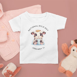 キュートブラック&ホワイトかわいいベビー牛飲み牛乳 ベビーTシャツ