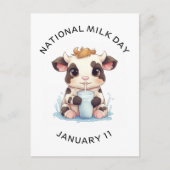 キュートブラック&ホワイトかわいいベビー牛飲み牛乳 ポストカード (正面)