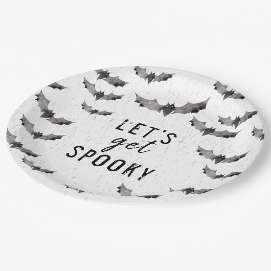 キュートブラック&ホワイトウォーター色こうもりハロウィン不気味イン ペーパープレート (アングル)