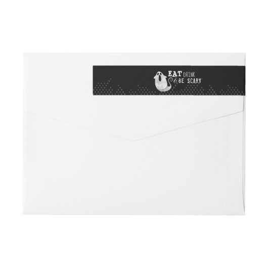 キュートブラック&ホワイトウォーター色幽霊ハロウィーン ラップアラウンドラベル (裏面)