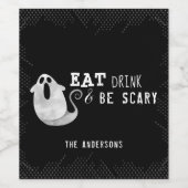 キュートブラック&ホワイトウォーター色幽霊ハロウィーン ワインラベル (シングルラベル)