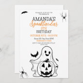 キュートブラック&ホワイト不気味幽霊カボチャ誕生日 招待状 (正面/裏面)