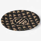 キュートブラック&金ゴールドクイーンビーモノグラム ペーパープレート (アングル)