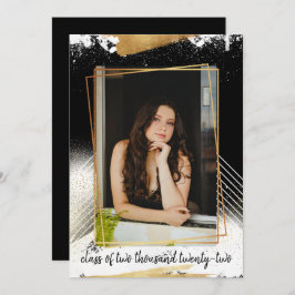 キュートブラック&金ゴールド額卒業招待状 招待状