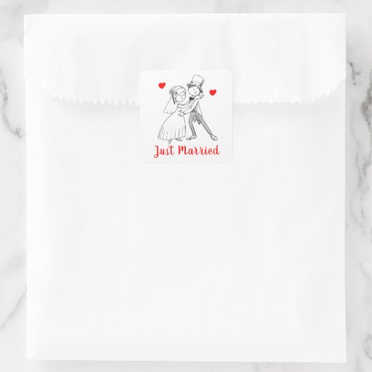 キュートブリーフグルーマーたった今結婚しましたヴィンテージ白黒 スクエアシール (バッグ)