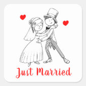 キュートブリーフグルーマーたった今結婚しましたヴィンテージ白黒 スクエアシール (正面)