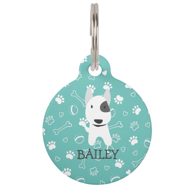 キュートブルテリアドッグカスタマイズ可能な名前ペット用名札 ペット　ネームタグ (正面)