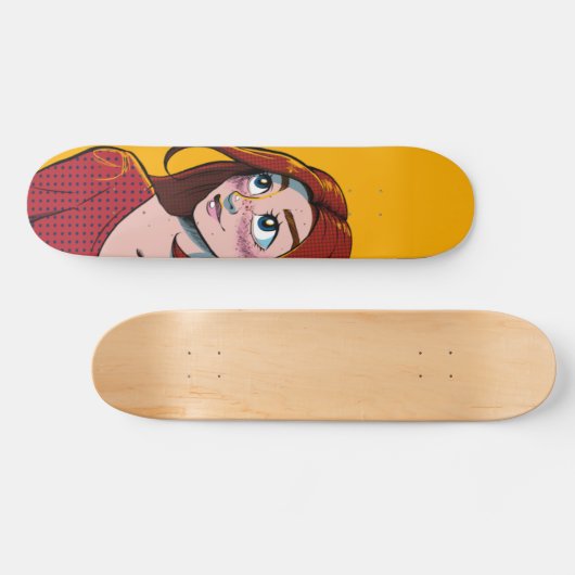 キュートブルネットアニメガールイラストレーション スケートボード (横)