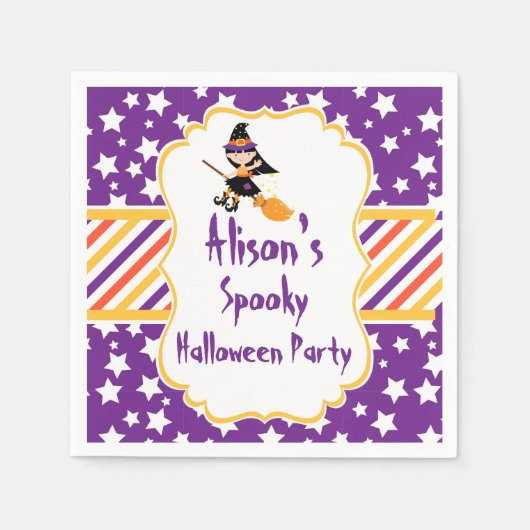 キュートブルネットウィッチハローウィンパーティ スタンダードカクテルナプキン (正面)