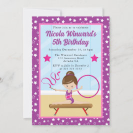 キュートブルネットガールギムナスト子供の誕生日 招待状