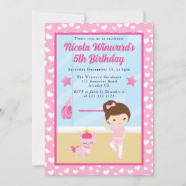 キュートブルネットガールバレリーナ子供の誕生日 招待状