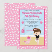 キュートブルネットガールバレリーナ子供の誕生日 招待状 (正面/裏面)