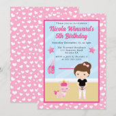 キュートブルネットガールバレリーナ子供の誕生日 招待状 (正面/裏面)