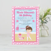キュートブルネットガールバレリーナ子供の誕生日 招待状 (スタンド正面)