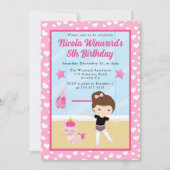 キュートブルネットガールバレリーナ子供の誕生日 招待状 (正面)