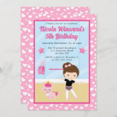 キュートブルネットガールバレリーナ子供の誕生日 招待状 (正面/裏面)