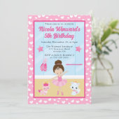 キュートブルネットバレリーナ子供の誕生日 招待状 (スタンド正面)