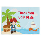 キュートブルネットパイレートアイパッチボーイ誕生日 ラージペーパーバッグ (裏面)