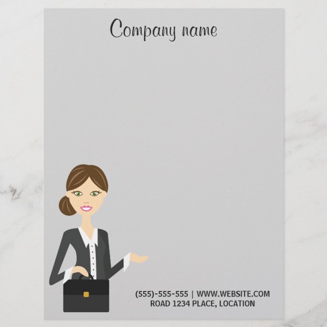 キュートブルネットビジネスウーマンイラストレーション レターヘッド (正面)