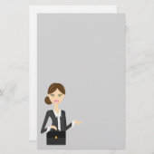 キュートブルネットビジネスウーマンイラストレーション 便箋 (正面/裏面)