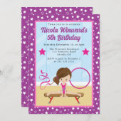 キュートブルネットヘアガールギムナスト子供の誕生日 招待状 (正面/裏面)