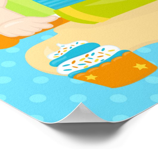 キュートブルネットヘアボーイベーキング誕生日 ポスター (角)