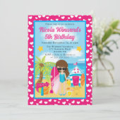 キュートブルネットヘアードガールビーチ子供の誕生日 招待状 (スタンド正面)