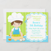 キュートブルネットボーイベーキングバースデーパーティー 招待状 (正面)