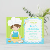 キュートブルネットボーイベーキングバースデーパーティー 招待状 (スタンド正面)