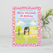 キュートブルネットレモネードガール子供の誕生日 招待状 (スタンド正面)