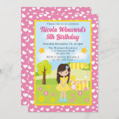 キュートブルネットレモネードガール子供の誕生日 招待状 (正面/裏面)