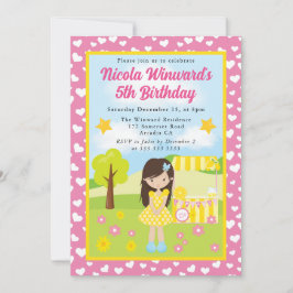 キュートブルネットレモネードガール子供の誕生日 招待状