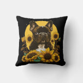 キュートブルフランスのドッグひまわり恋人スケッチアート クッション (裏面)