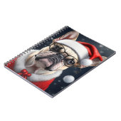 キュートブルフランスのドッグサンタクリスマスホリデーデザイン ノートブック (左側)