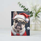 キュートブルフランスのドッグサンタクリスマスホリデーデザイン ポストカード (スタンド正面)