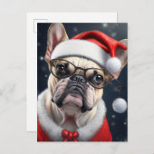 キュートブルフランスのドッグサンタクリスマスホリデーデザイン ポストカード (正面/裏面)
