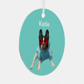 キュートブルフランスのドッグハートティール（緑がかった色）4ケイティオーナメント メタルオーナメント (正面右)