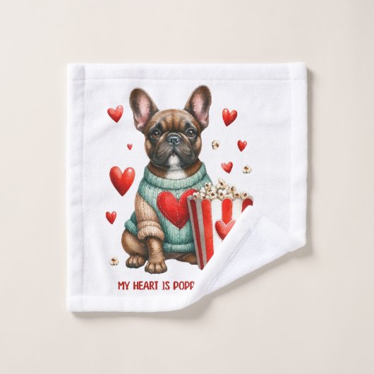 キュートブルフランスのドッグバレンタインデーハート ウォッシュタオル (ウォッシュタオル)