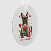 キュートブルフランスのドッグバレンタインデーハート オーナメント (正面)