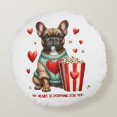 キュートブルフランスのドッグバレンタインデーハート ラウンドクッション (裏面)